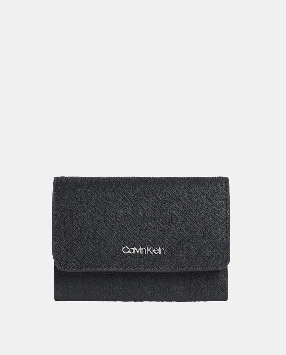 

Кошелек с монограммой в три сложения Calvin Klein, черный