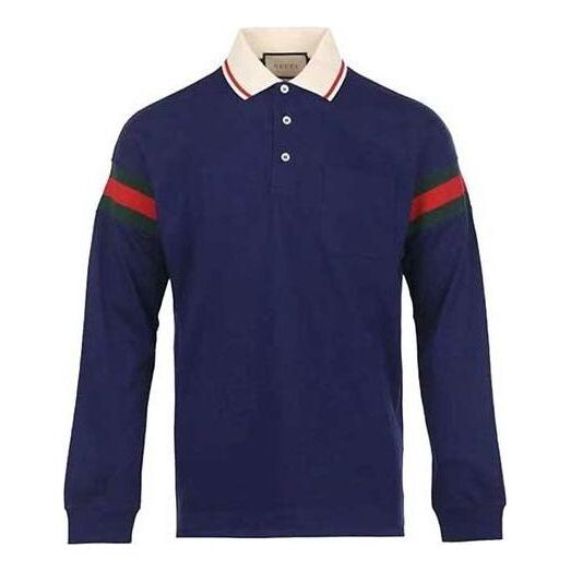 

Рубашка поло cotton jersey polo shirt with web 'blue' Gucci, синий