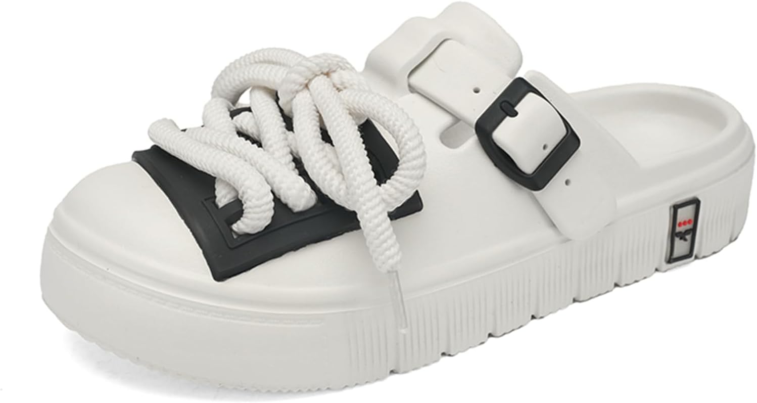 

Унисекс сабо на платформе с застежкой-баклей и шнуровкой, с закрытым круглым носком, легкие, мягкие и удобные, с текстурой, подходящие для повседневной прогулки, пляжа, дома, вечеринки, похода по магазинам или работы в саду Psieicwm, бежевый