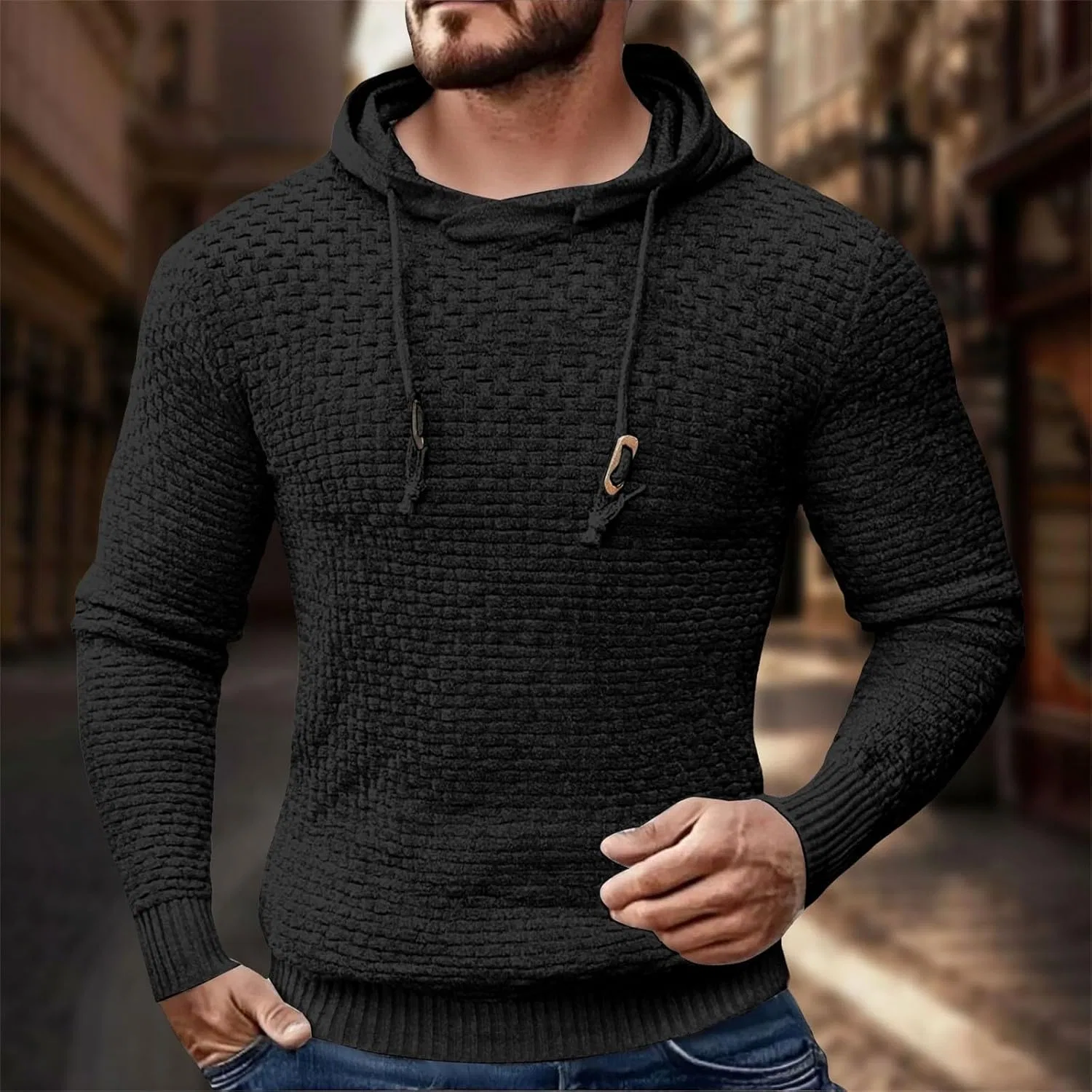 Худи мужское с капюшоном, пэчворк, тартан, Generic, 1a-black — фото 2