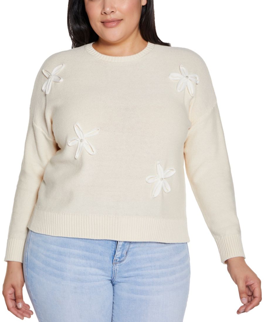 

Свитер большого размера с объемным цветочным принтом и круглым вырезом Belldini, Eggshell