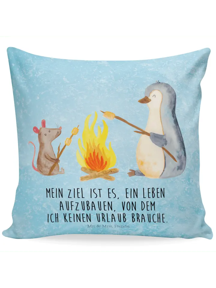 

Подушка Mr & Mrs Panda 40x40 Pinguin Lagerfeuer, цвет eisblau