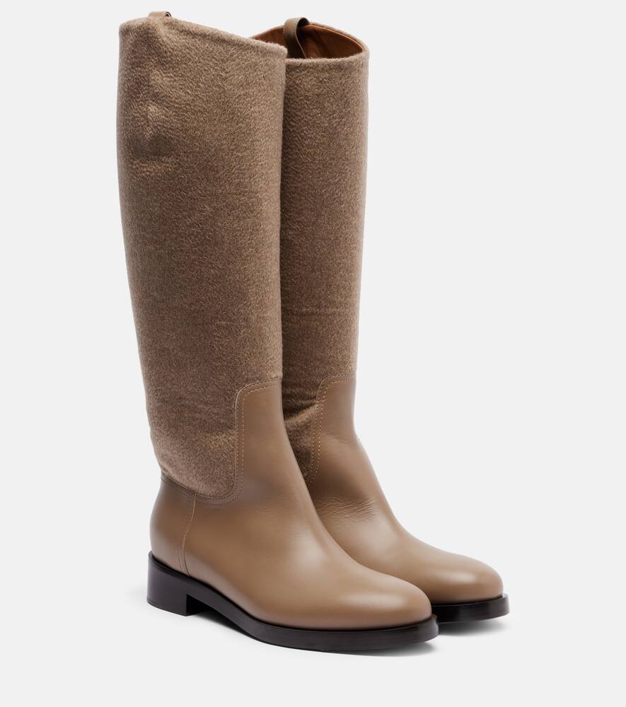 Кашемировые и кожаные ботинки до колена Max Mara, Clay/Cacha Scuro