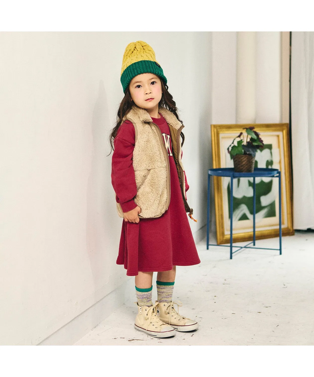 Детское платье-футболка F.O.KIDS с принтом, красное — фото 4