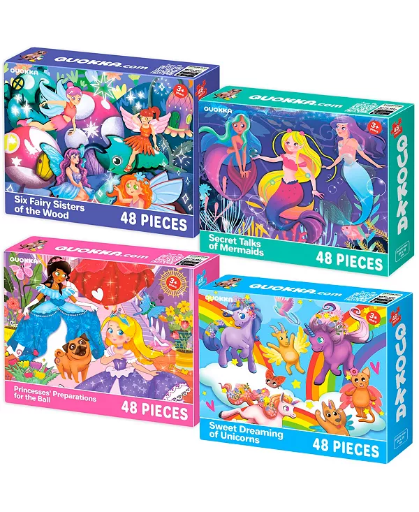 Пазлы 4X48 шт., развивающая игрушка для дошкольников 4-6 лет Quokka, mermaid, princesses, unicorns