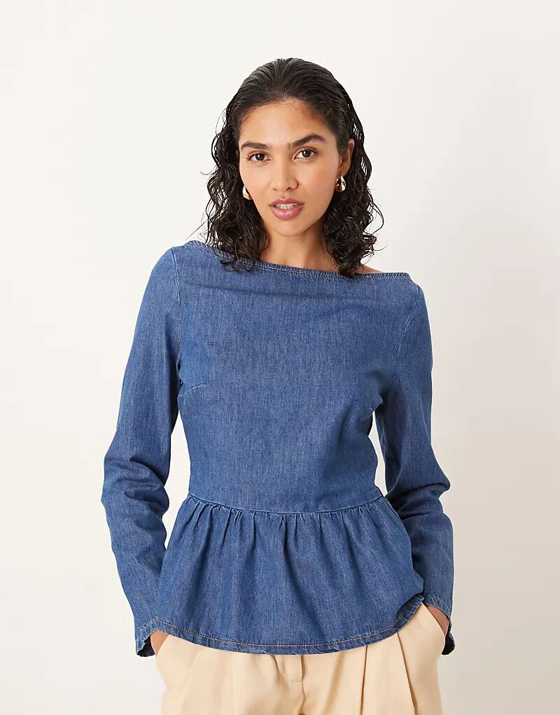 

Джинсовый топ ASOS DESIGN с длинными рукавами и баской цвета индиго
