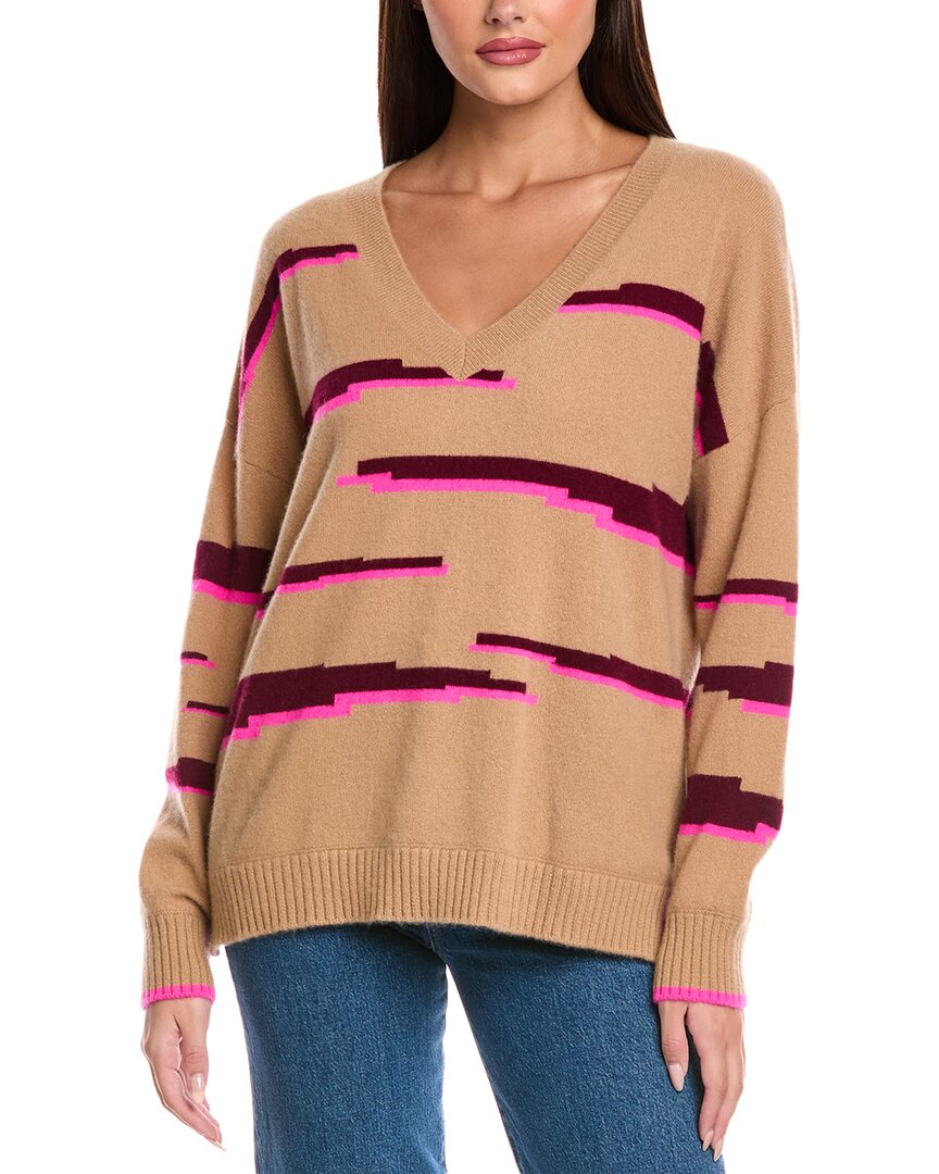 

Брод Кашемир Глитч Зебра V-образный вырез кашемировый свитер Brodie Cashmere, коричневый