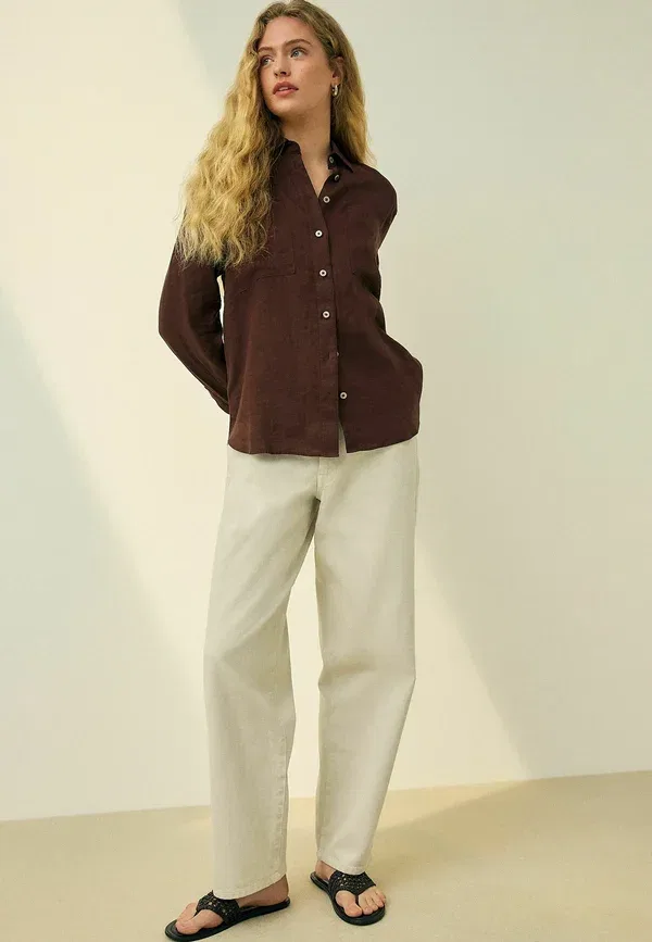 Блуза Next, модель Button down, шоколадно-коричневый — фото 2