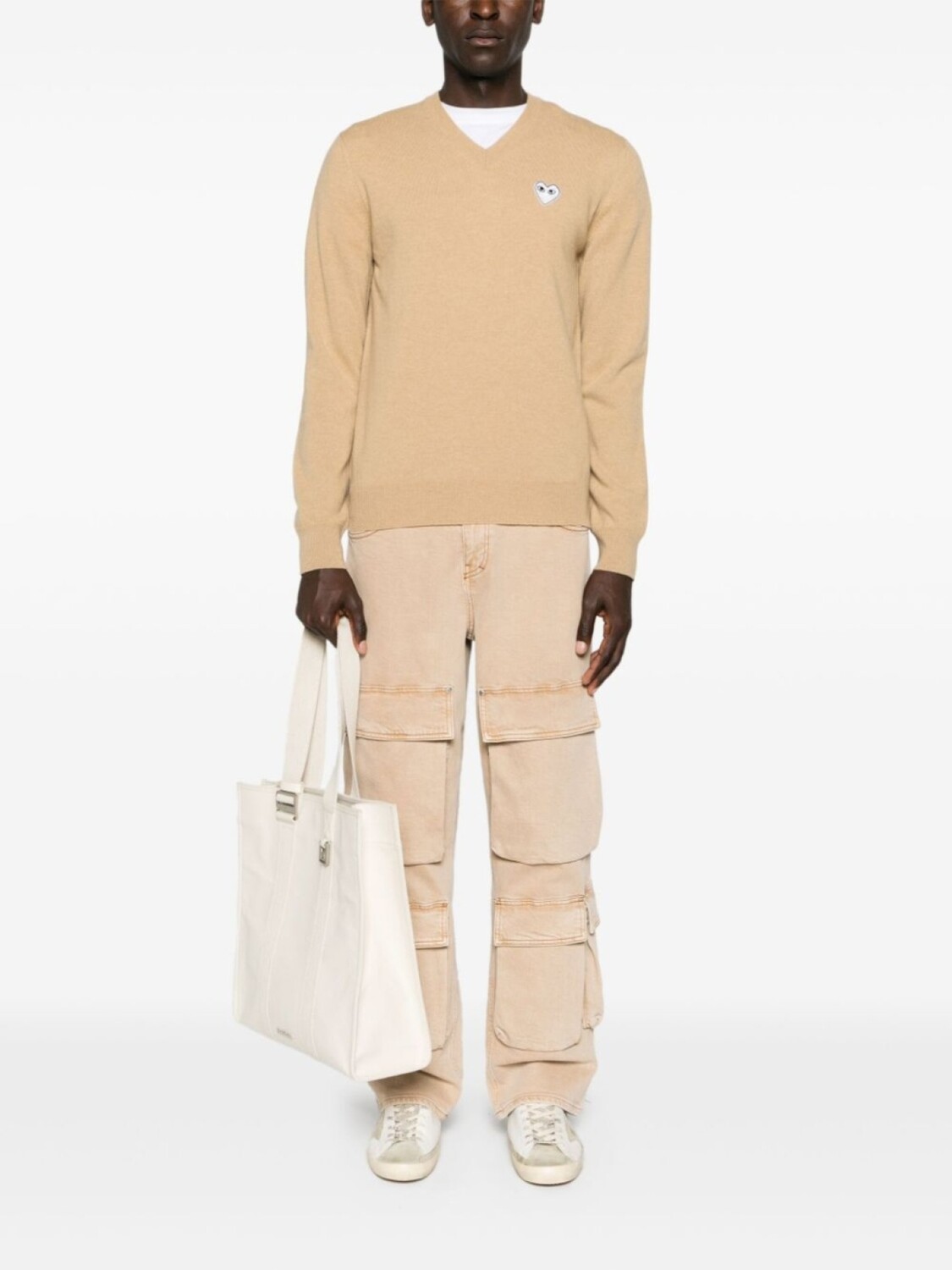 Шерстяной джемпер с нашивкой Comme Des Garçons Play, нейтральный цвет — фото 3