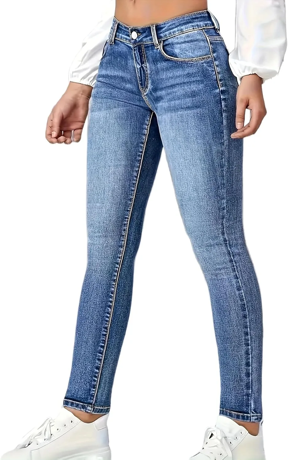 

Женские джинсы Plus Size High-Waisted Skinny Mid-Rise Stretch Denim Light Blue TimeGofate