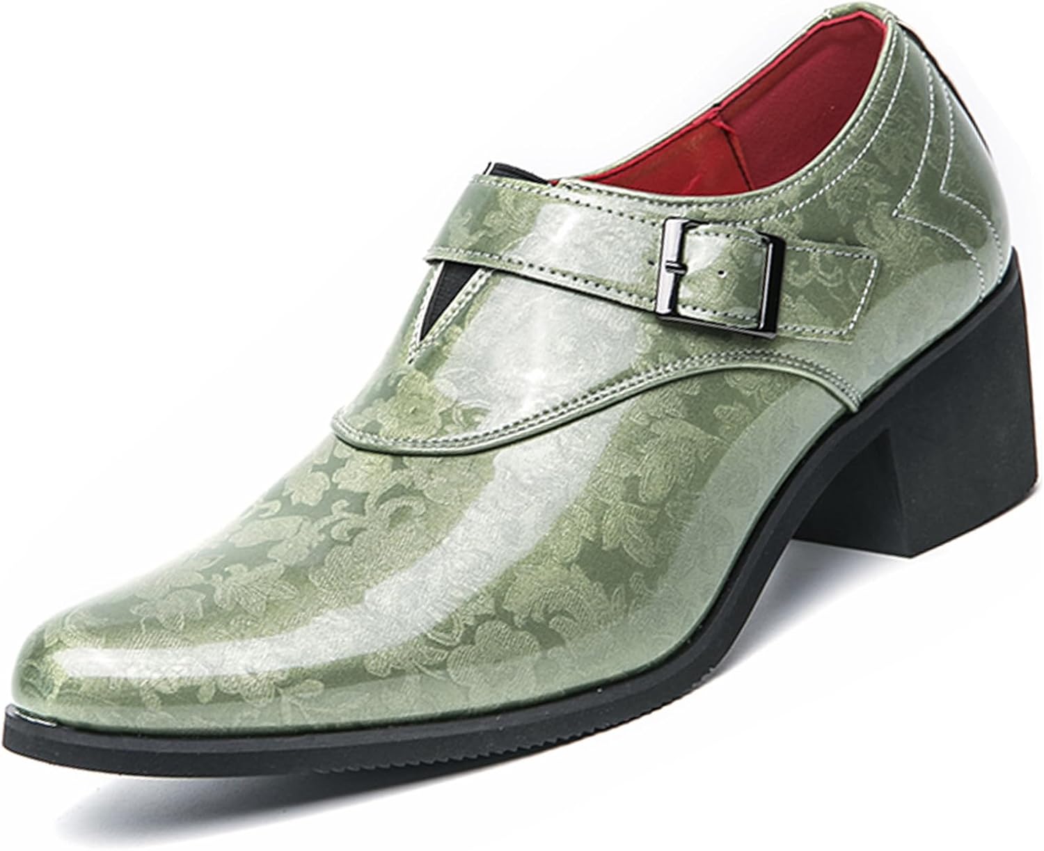 

Мужские кожаные лоферы с массивным каблуком на ремешке-монке, модный заостренный носок, без шнуровки, на высоком каблуке, оксфорды для торжественных мероприятий, повседневная, деловая и свадебная обувь Ptnoka, зеленый