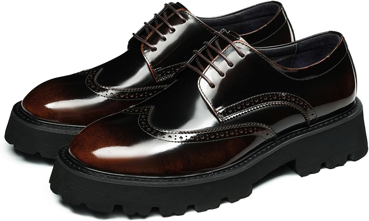 

Мужские туфли Santimon из натуральной кожи Оксфорды - формальные, с крылатым тиснением (Брог), дерби, массивная противоскользящая подошва, мягкая стелька для свадеб, деловых встреч и повседневного стиля Smart Casual, темно-коричневый