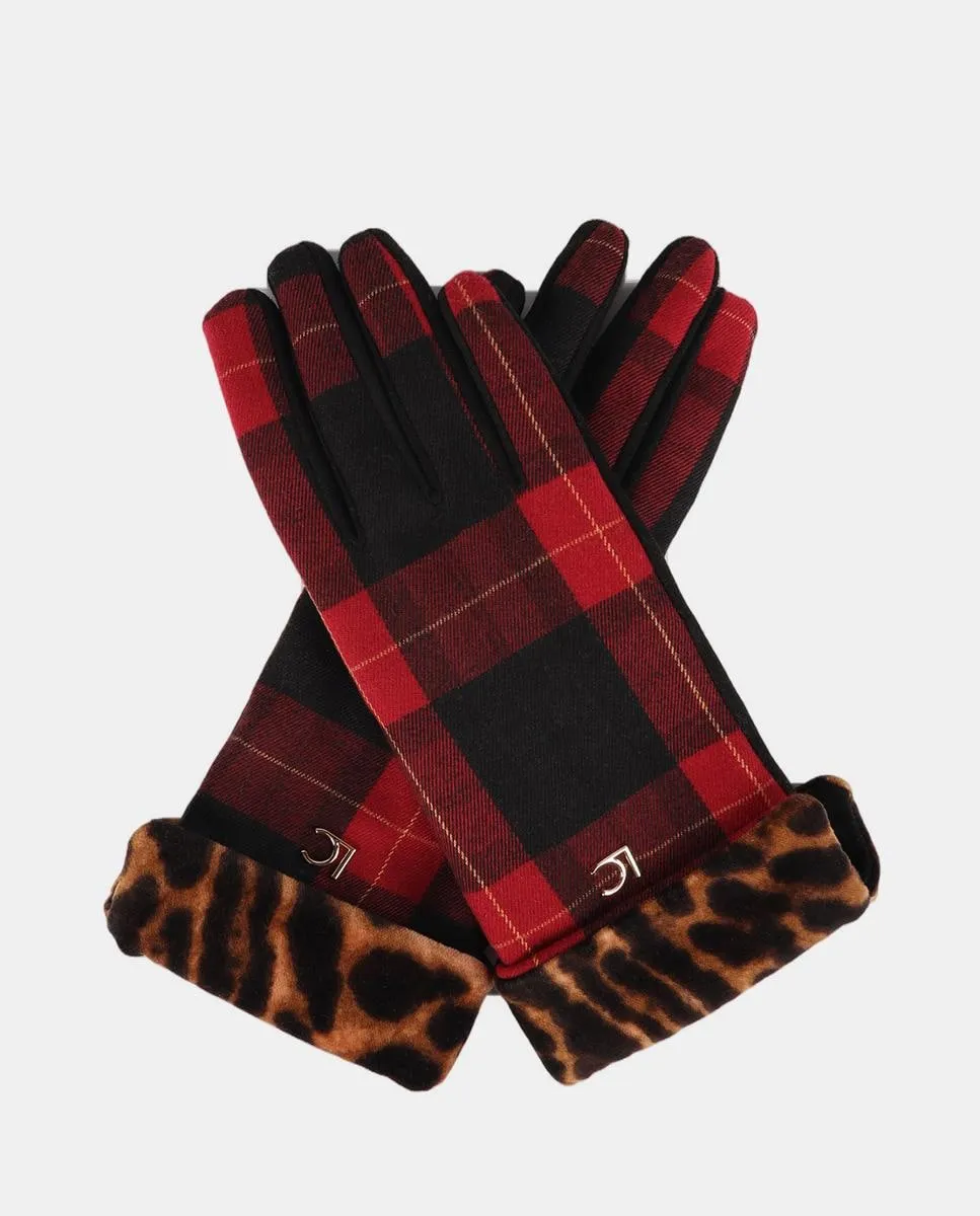 

Комбинированные перчатки в тартановую клетку с леопардовым принтом КРАСНО-ЧЕРные U Lola Casademunt