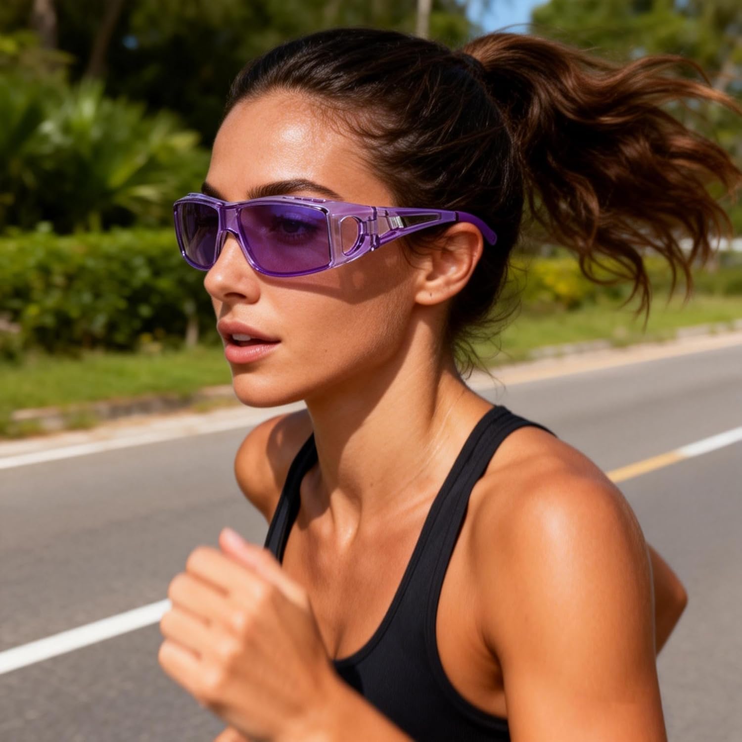 

Мужские поляризованные спортивные солнцезащитные очки bullabulling Warp Around с защитой от УФ-излучения UV400, изогнутые, для активного отдыха на открытом воздухе, Purple