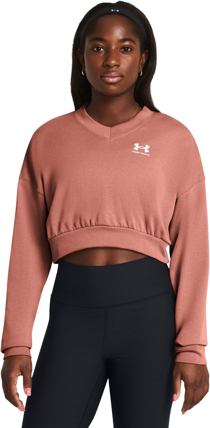 

Толстовка Under Armour Rival Terry Oversized Cropped Crew, цвет Canyon Pink/White