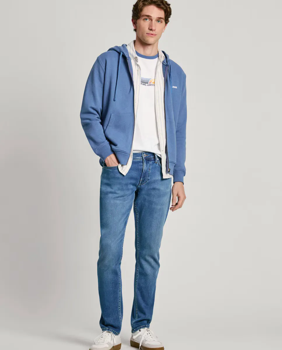 

Мужские джинсы узкого кроя синего цвета с эффектом поношенности Pepe Jeans, синий