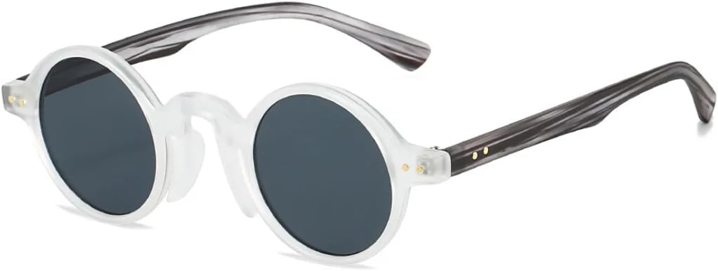 

Ретро-солнцезащитные очки в маленькой круглой оправе для женщин и мужчин, роскошные, с заклепками, повседневные, с защитой от УФ-излучения UV400 (прозрачно-черные) TVTBBVV, Transparent Black