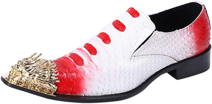 

Мужские туфли-лоферы Santimon из натуральной кожи, без шнурков, с металлическим драконьим мысом, эстетичные, для формальных мероприятий и банкетов, белый/красный