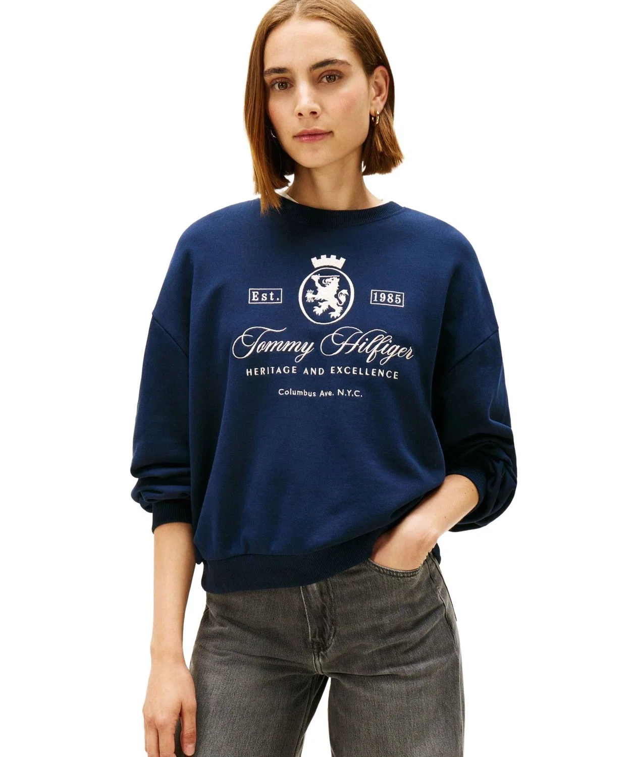 Толстовка с вышивкой Tommy Hilfiger, хлопок, тёмно-синий