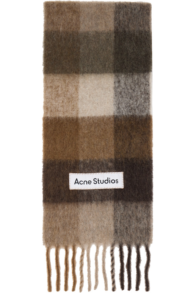 

Acne Studios Коричневый мохеровый клетчатый шарф