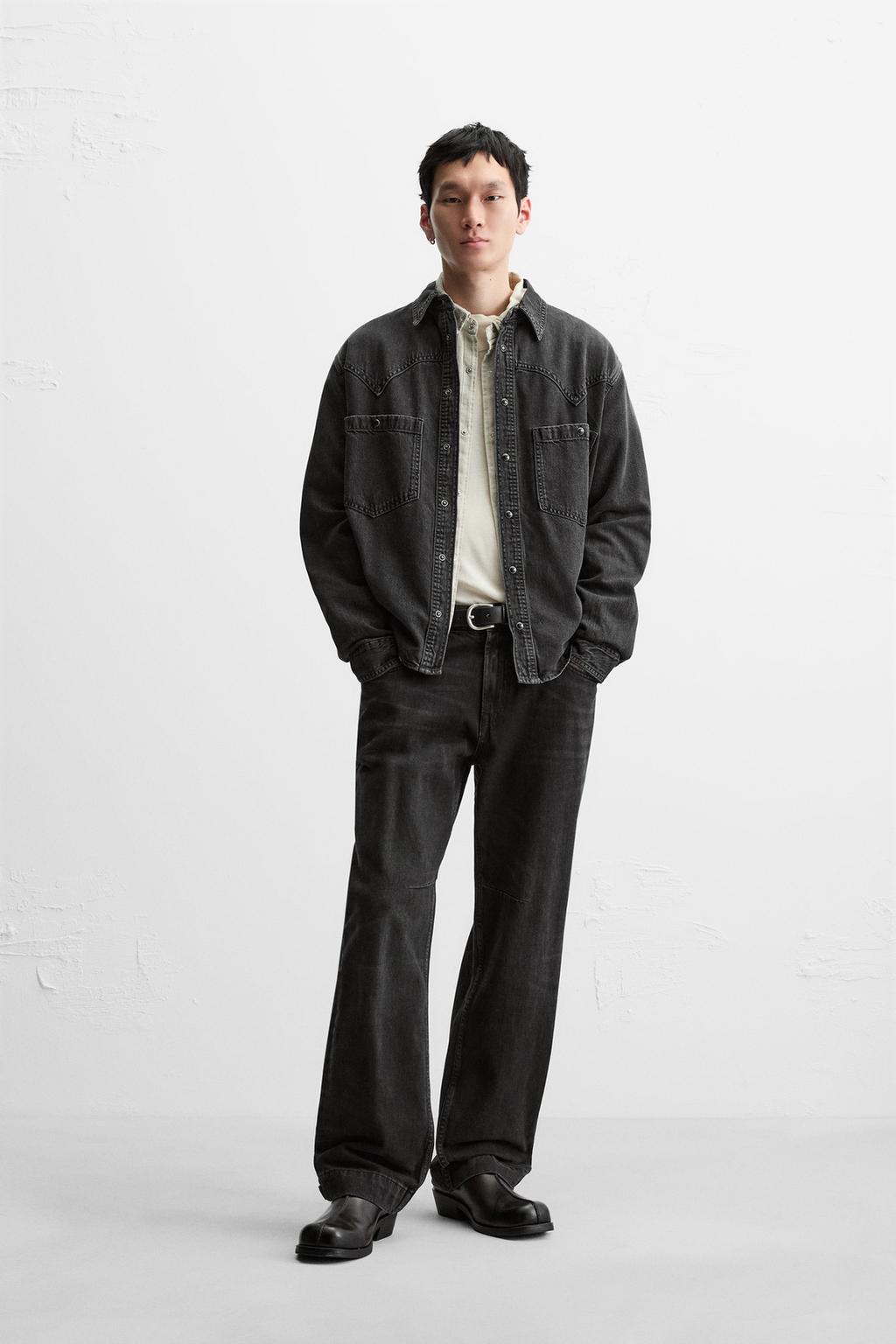 

Западная джинсовая рубашка ZARA, черный