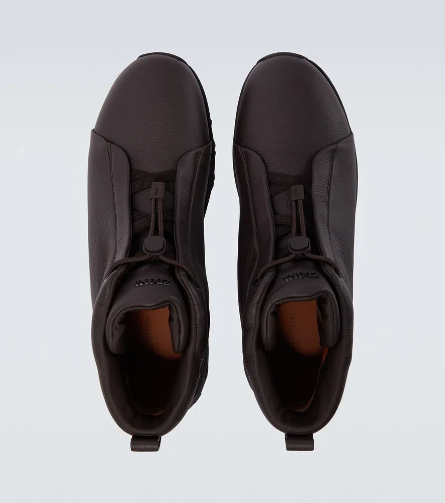 Кроссовки Vetta из кожи с тройной строчкой Zegna, коричневый — фото 4