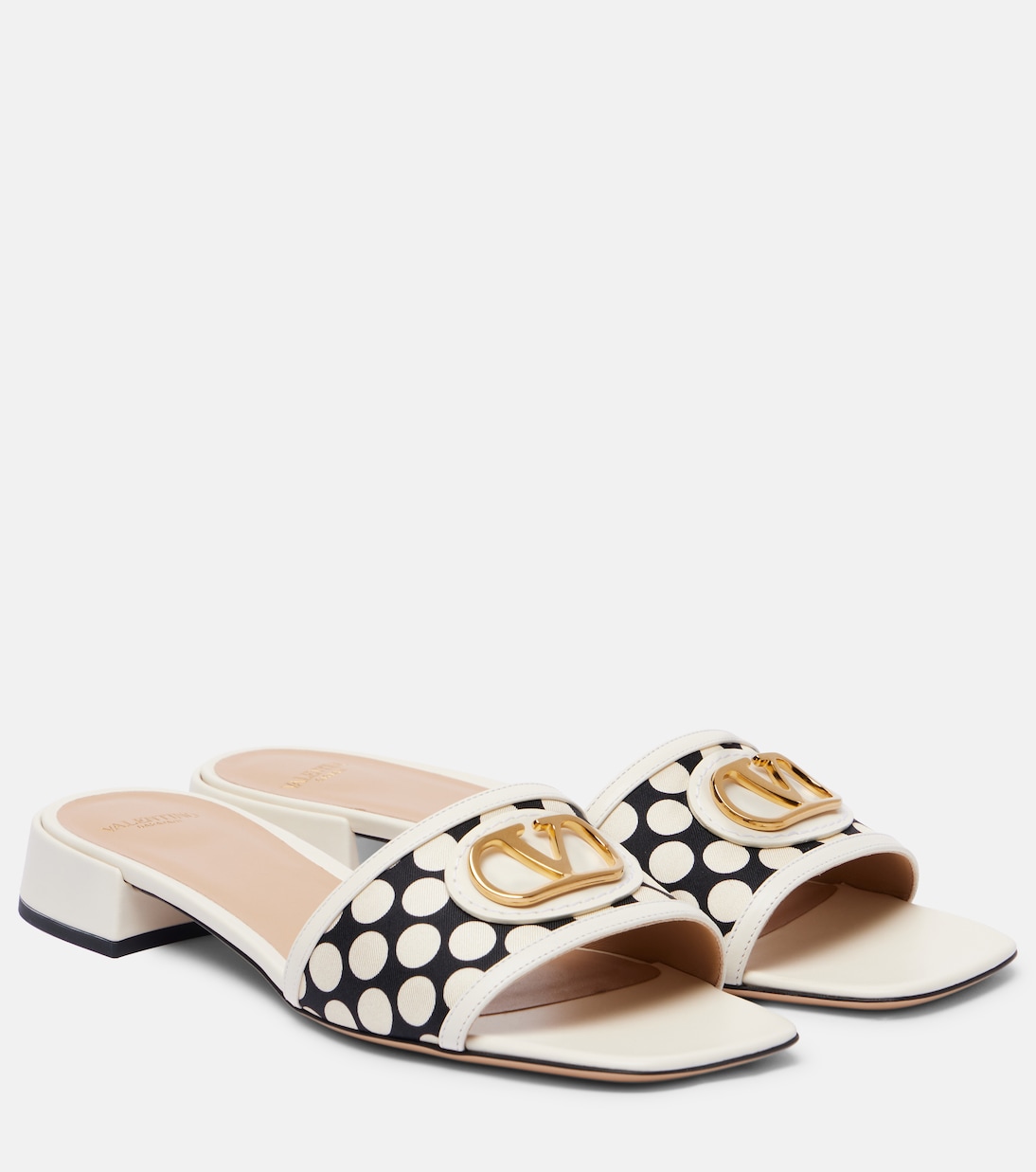 VLogo слайды с отделкой из кожи в горошек Valentino Garavani, Nero-Bianco/Ivory