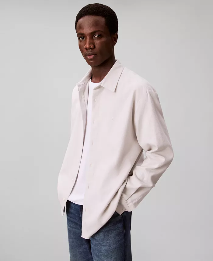 

Мужская меланжевая фланелевая рубашка классического кроя Calvin Klein, слоновая кость/кремовый