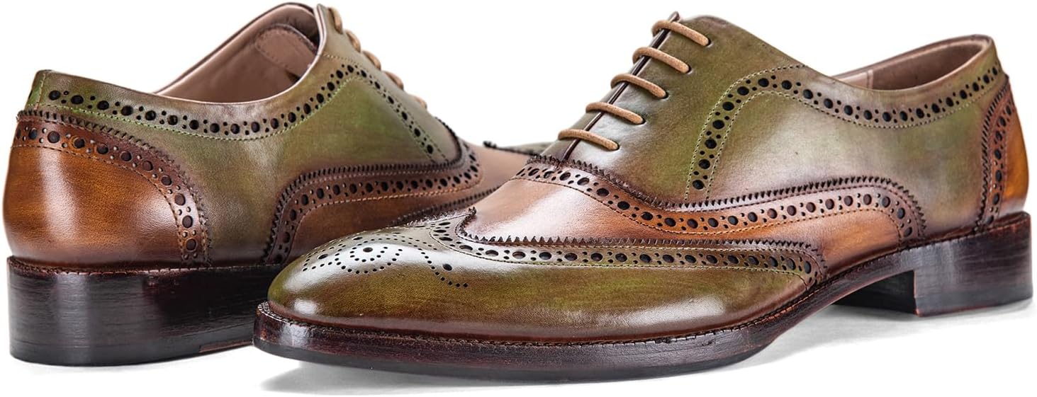 Мужские туфли оксфорды Lethato Wingtip Brogue ручной работы из натуральной кожи с шнуровкой, зеленый — фото 2