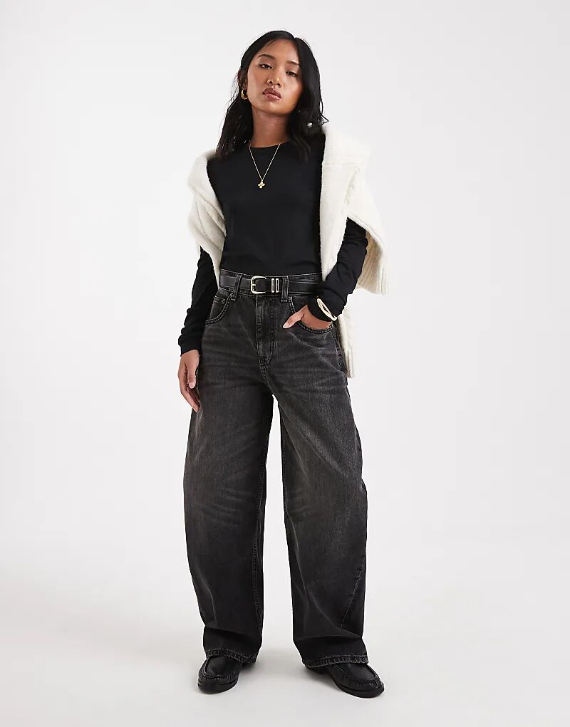 

Джинсы-бочонки ASOS DESIGN Petite с высокой талией, темно-серого цвета