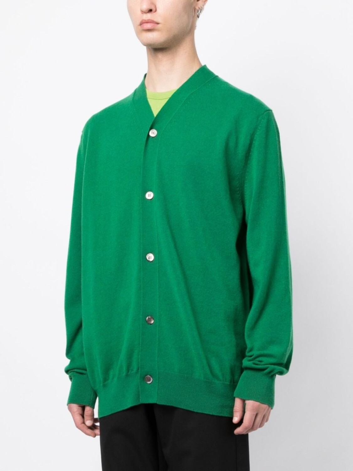 Comme Des Garçons Shirt шерстяной кардиган с V-образным вырезом, зеленый — фото 3