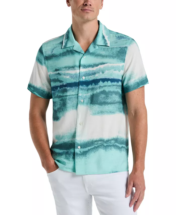 

Мужская короткая рубашка с принтом волны на пуговицах Perry Ellis, зеленый