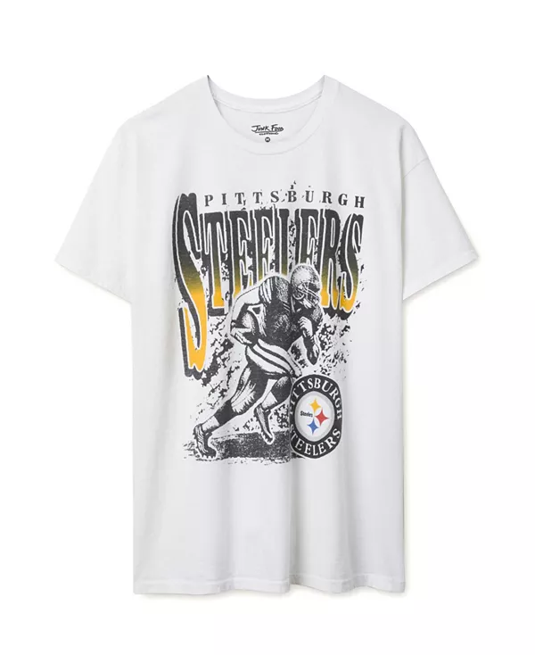 

Футболка унисекс с символикой НФЛ Питтсбург Стилерс, бегущей по блошиному рынку. Junk Food Clothing, белый