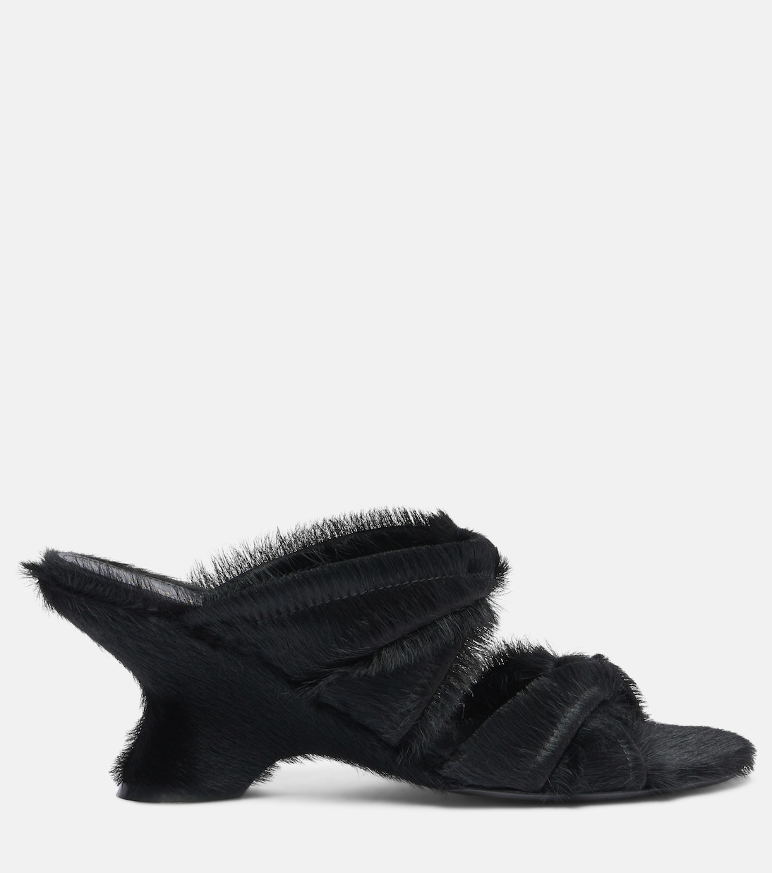 Сандалии из телячьей шерсти на танкетке Dries Van Noten, черный — фото 4