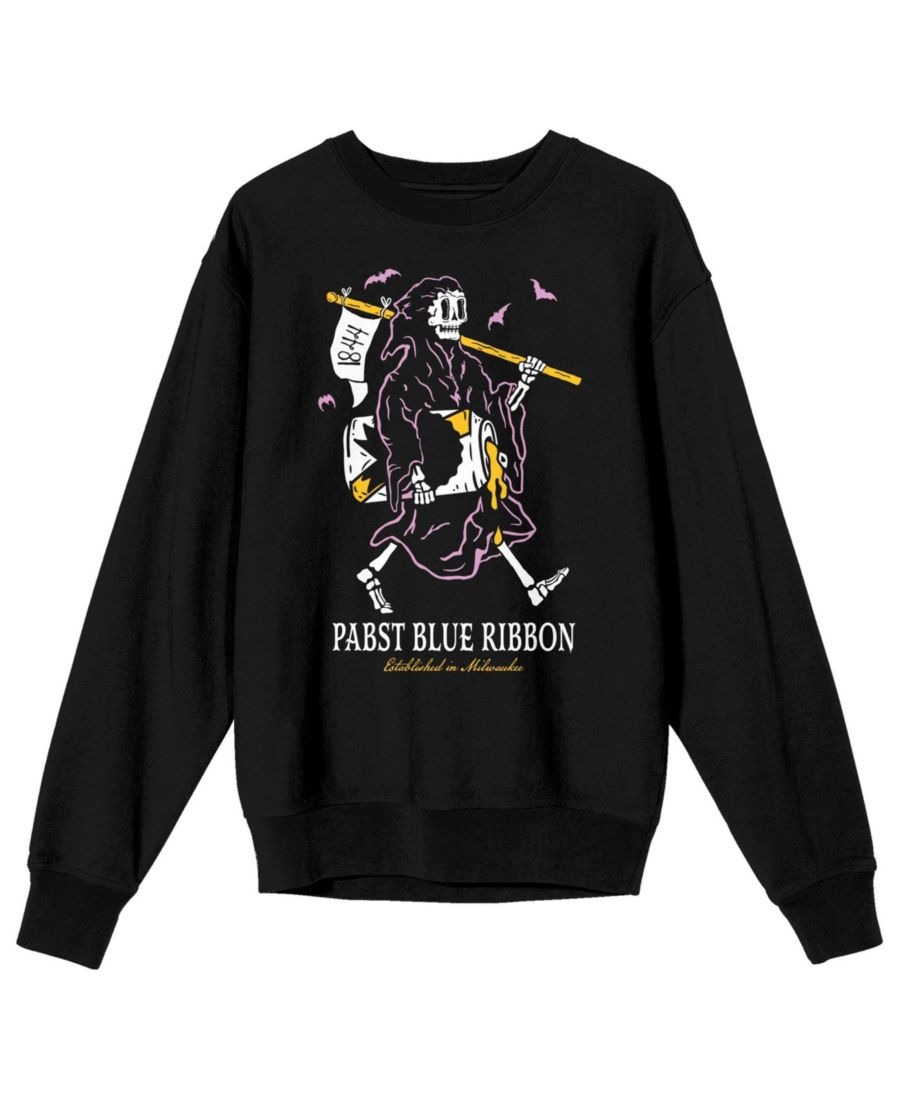 

Мужская толстовка с круглым вырезом, черная, с изображением Смерти, наслаждающейся пивом, размер 3XL Pabst Blue Ribbon, Black