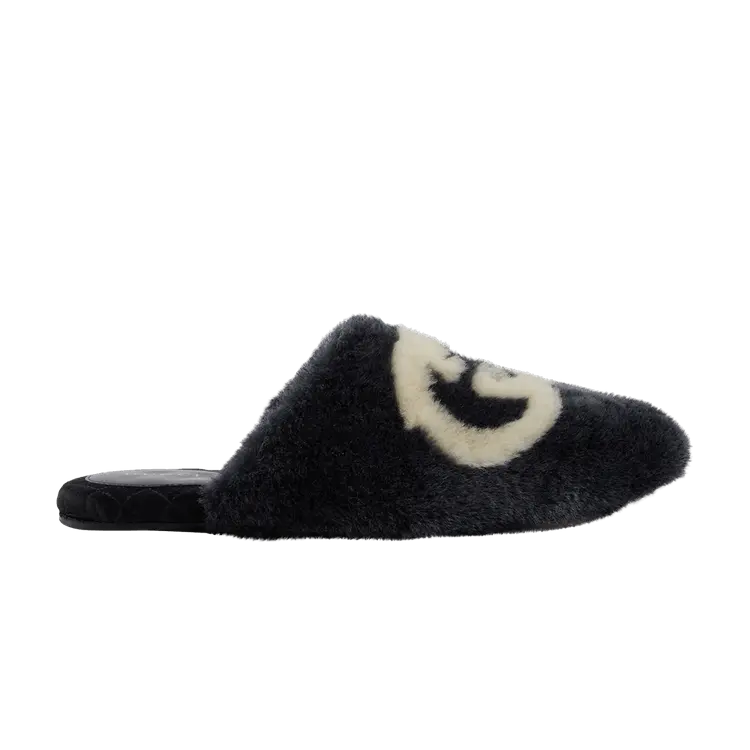 Кроссовки Gucci Wmns Faux-Fur Slipper 'Interlocking G - Black White', черный