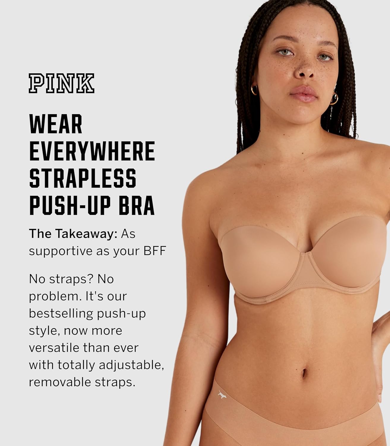 Victoria's Secret Женский бюстгальтер Pink Wear Everywhere Push Up Strapless, Бюстгальтеры для женщин (32A-38DD), Beige — фото 4
