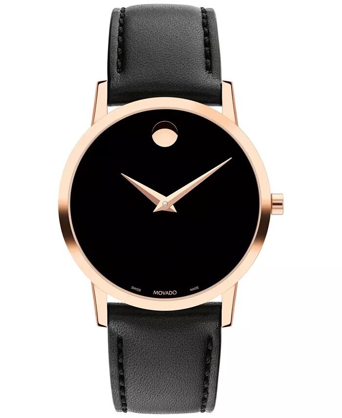 

Женские часы Swiss Museum с классическим черным кожаным ремешком, 33 мм Movado