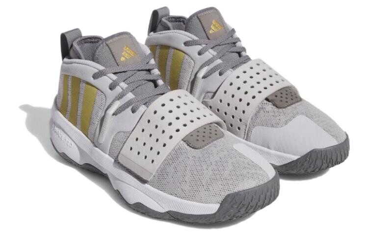 Баскетбольные кроссовки Adidas Dame 8 Extply унисекс, Светлый однотонный серый/золотой металлик — фото 3
