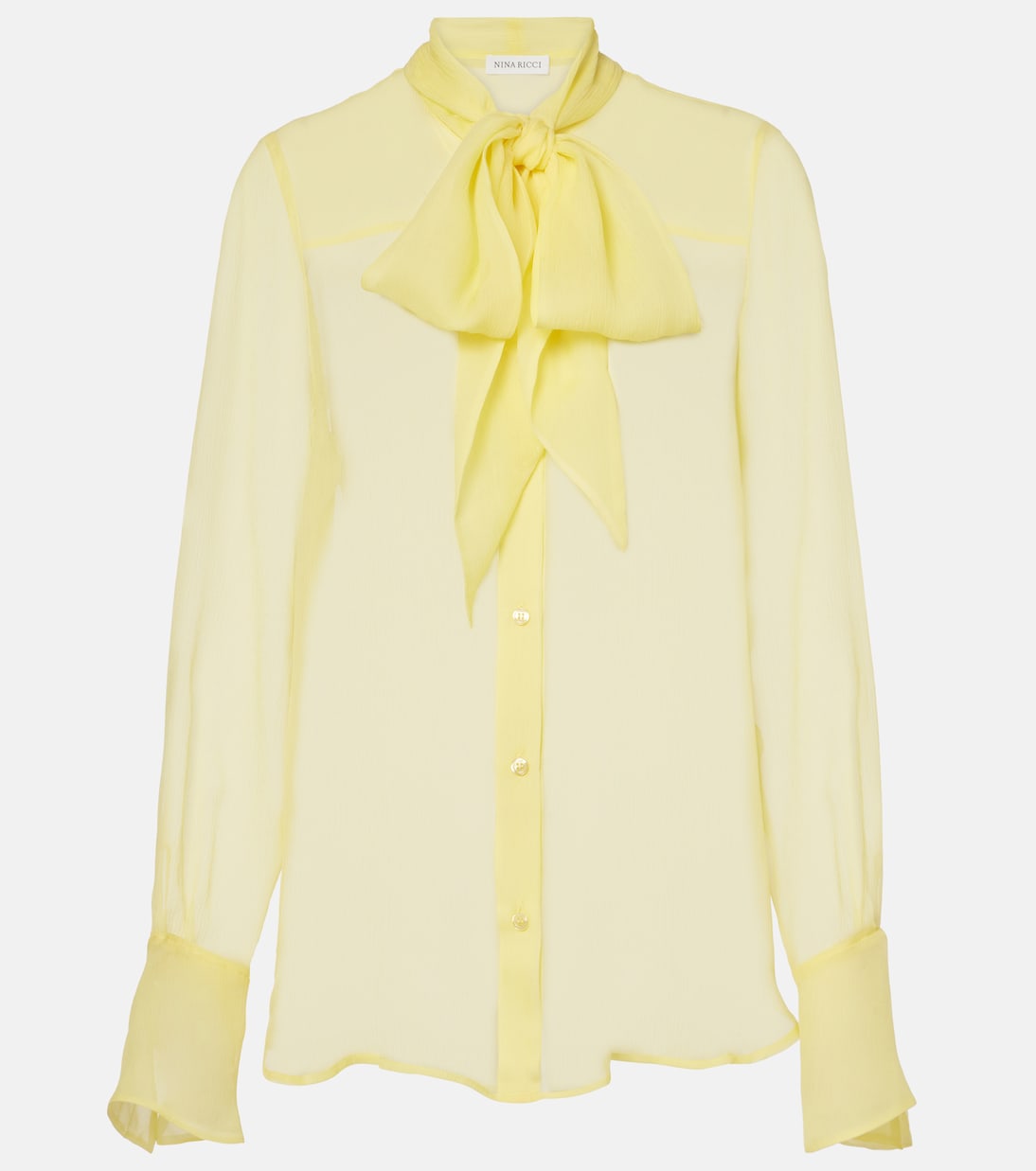 

Прозрачная блузка из шелкового шифона с завязкой на шее Nina Ricci, Jaune Pale