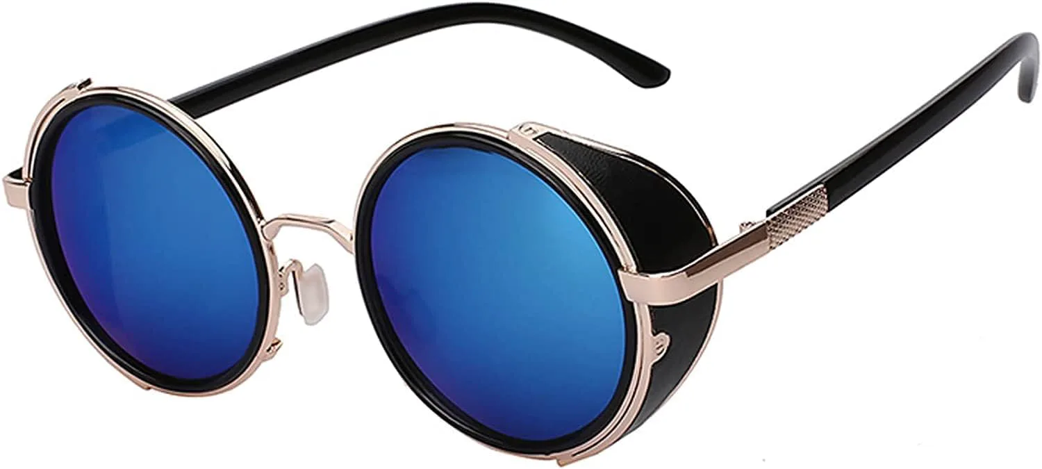 

Солнцезащитные очки OWL в стиле стимпанк, ретро, ​​готика, винтаж, хиппи, с круглой оправой из цветного металла и цветными линзами, Gothic C6 Gold Blue Mirror