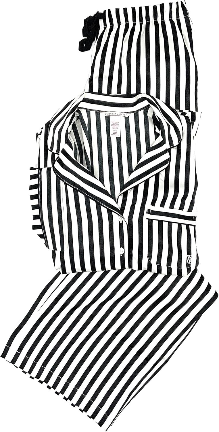 

Длинная атласная пижама Victoria's Secret, Black/White Stripes