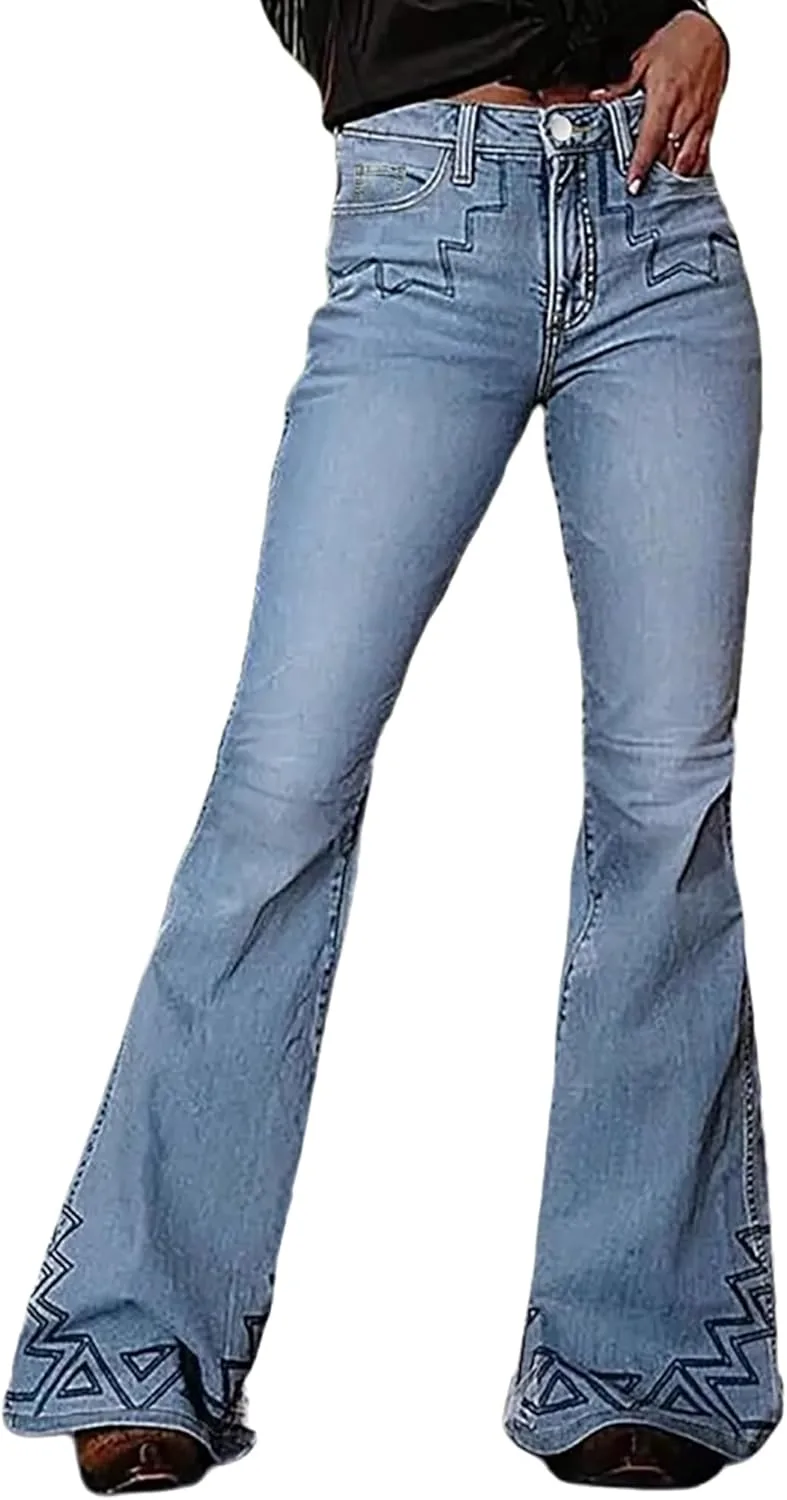 

Женские джинсы-клеш с вышивкой в стиле вестерн Mid Rise Curvy Fit QLAUYIOE