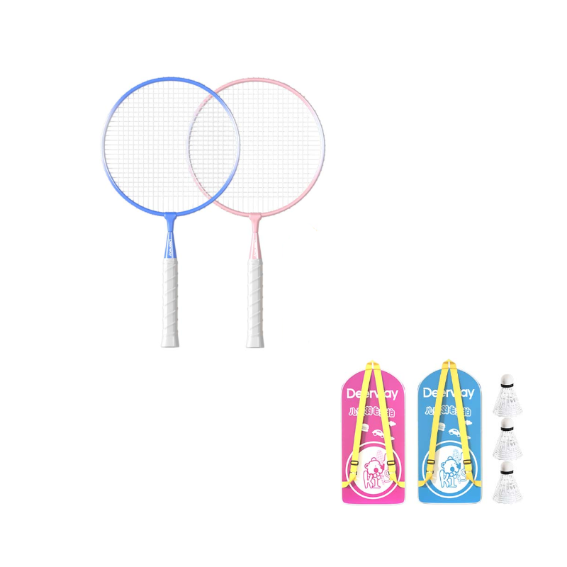 

Ракетка для бадминтона Iron Alloy, контроль, универсальная, для защиты, начальный уровень, 2U/G5 DEERWAY, toddler style[3-7 years old]синий розовый pair