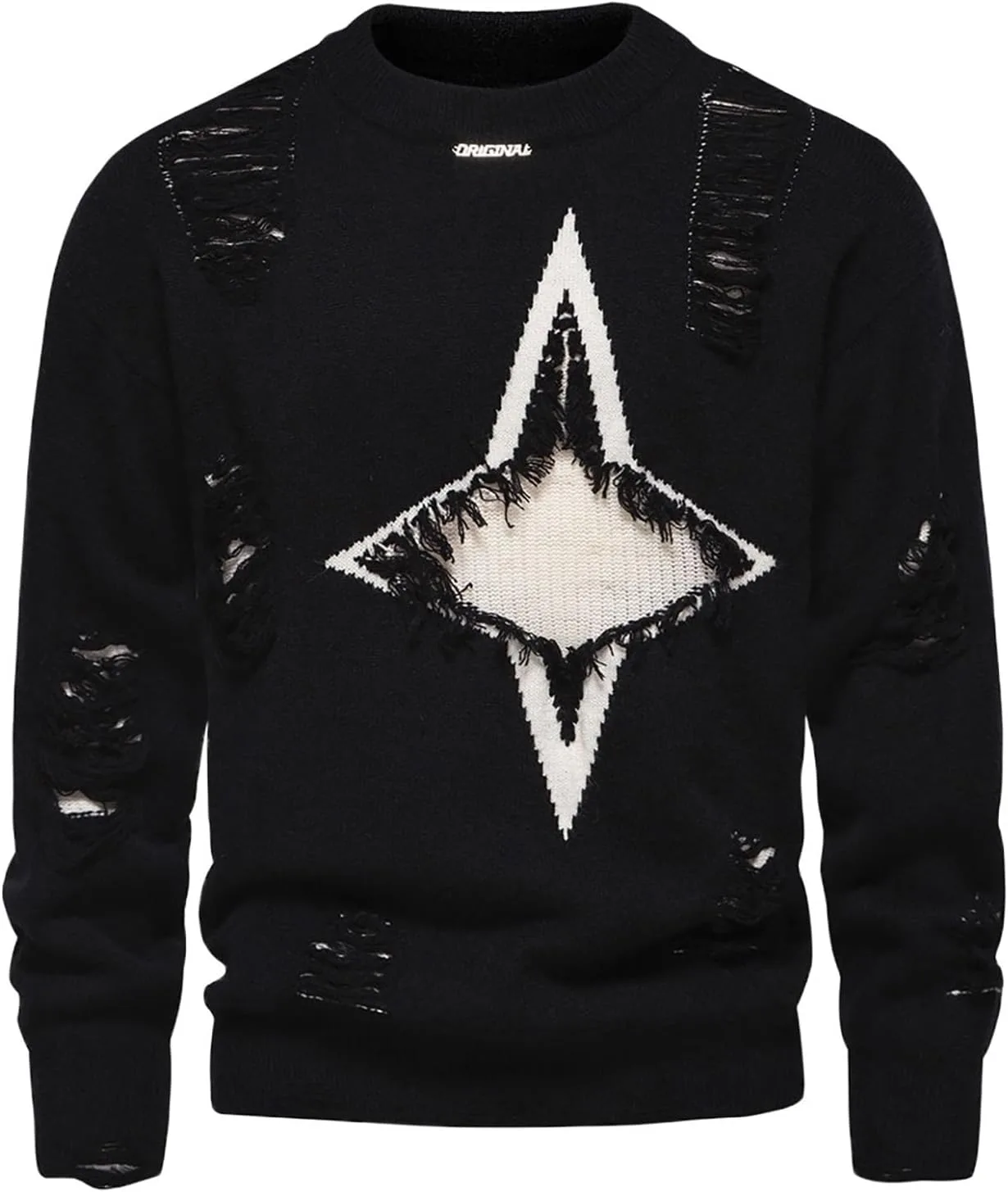 

Мужской свитер с рваными вставками и регланными рукавами