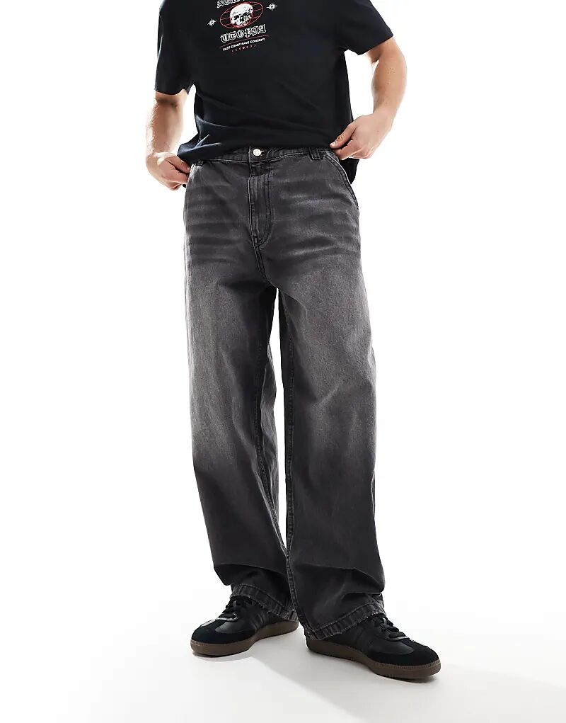 

Джинсы Bershka Skate Fit с эффектом потертости черного цвета