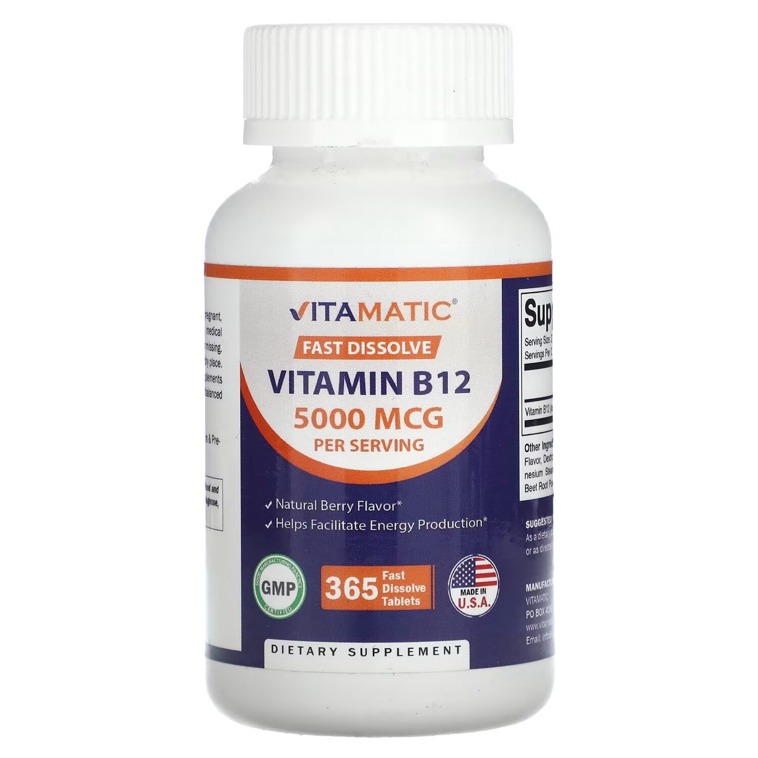 

Витамин B12 Vitamatic 5000 мкг ,365 быстрорастворимых таблеток