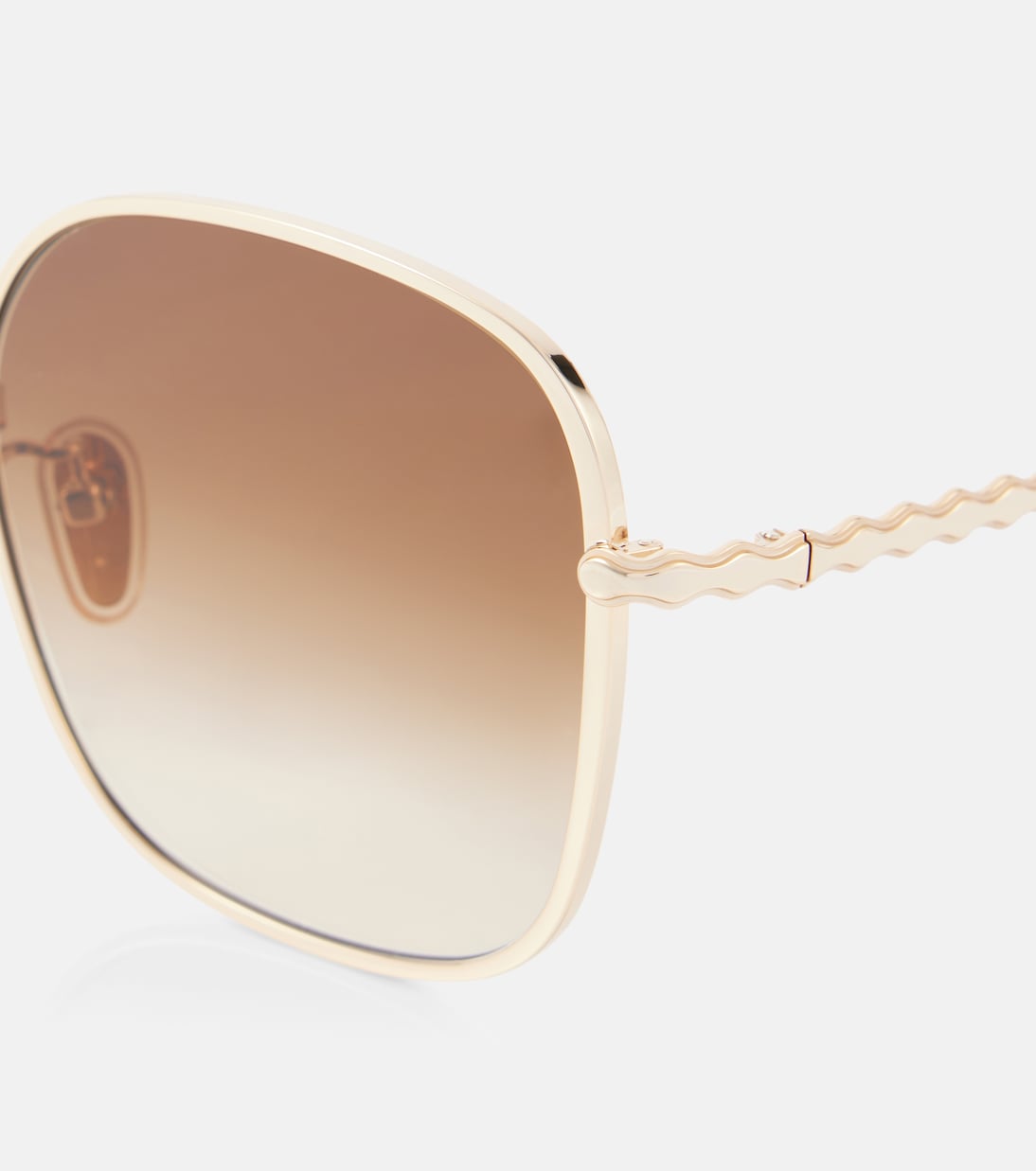Солнцезащитные очки квадратной формы с фигурными краями Chloé, Gold-Gold-Brown — фото 2