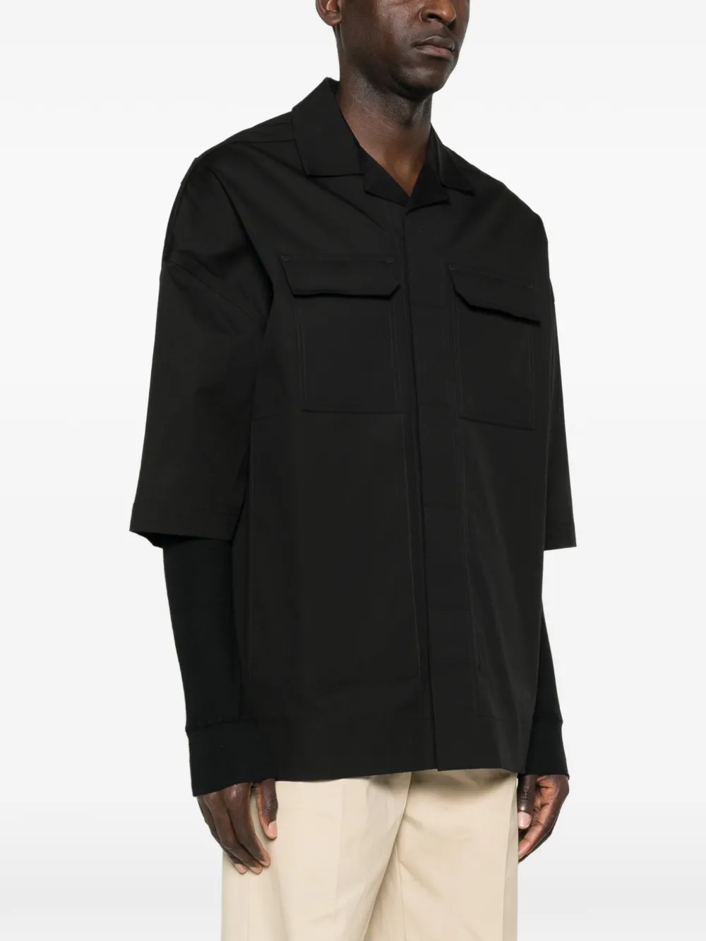 Рубашка с отложным воротником и накладными карманами Rick Owens, черный — фото 3