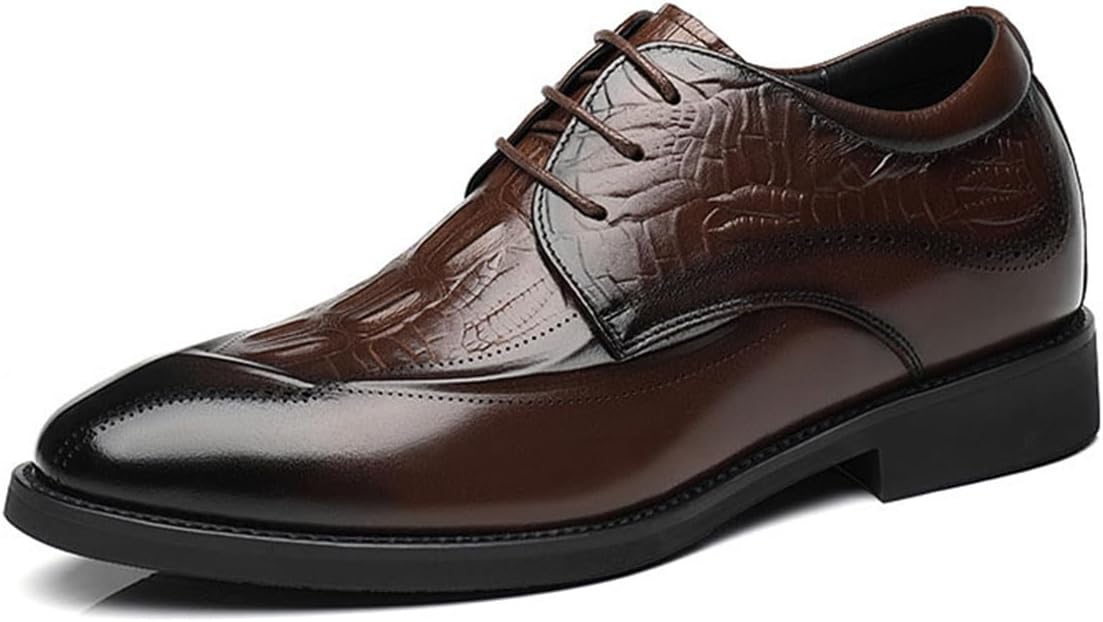 

Мужские туфли-оксфорды UKUBOXBAG с комфортной невидимой вставкой для увеличения роста, кожаные деловые и повседневные туфли с скрытым каблуком, коричневый